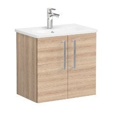 Vitra Root 66363 Lavabo Dolabı, Kapaklı, 60 Cm, Dar, Doğal Meşe, Yuvarlak Lavabolu